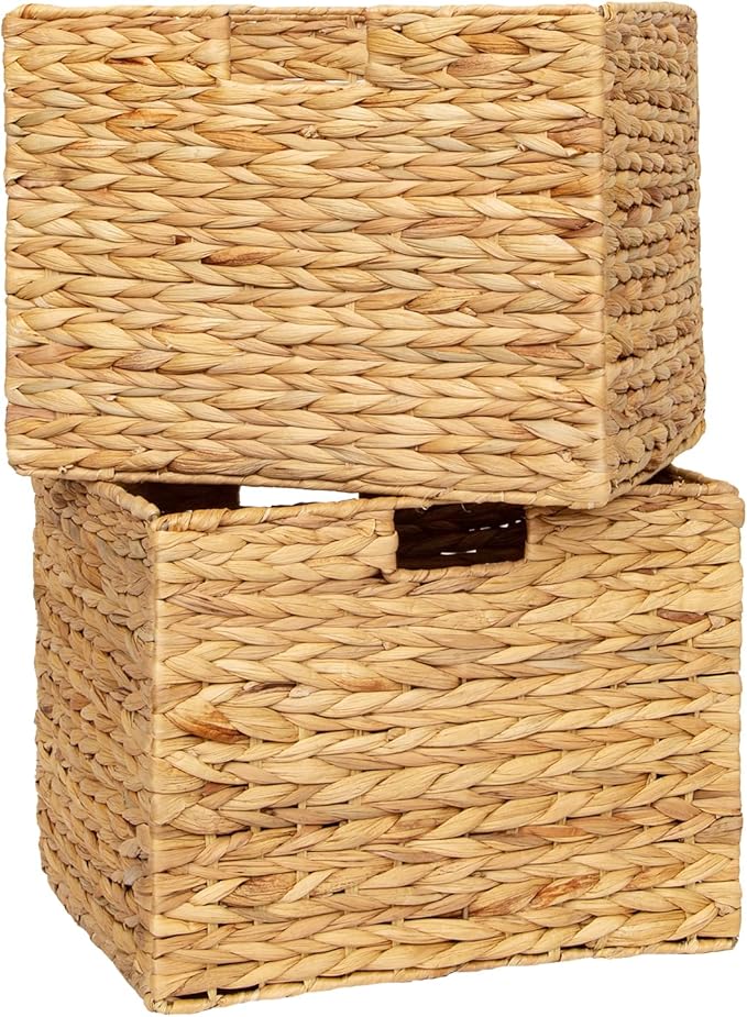 Storage Baskets，Wicker Baskets,Hyacinth Basket For Shelf,Folding 2 Packs Handmade Woven, Seagrass Baskets,Shelf Baskets For Storage Toys Books And Clothes and Other What You Want