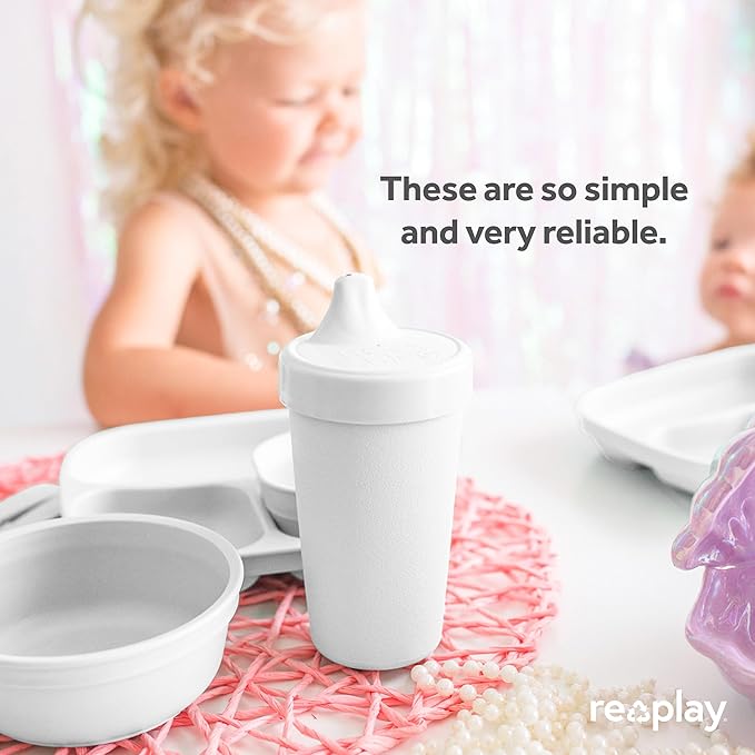 Re-Play Sippy Cups for Toddlers - 10 Oz. Reusable Spill Proof Cups for Kids, Dishwasher/Microwave Safe - Made in USA - Set of 3-3.13" x 6.25" - Seashell