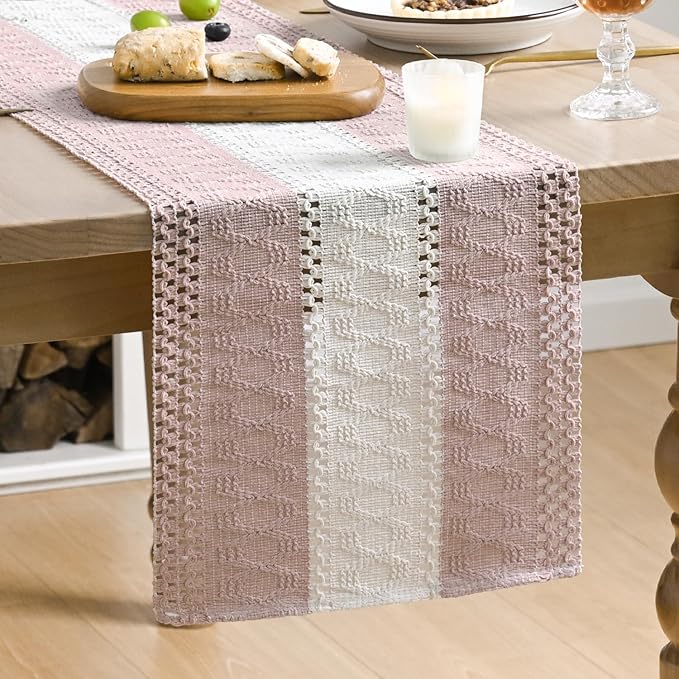 Artoid Mode Pink Farmhouse Woven Table Runner 12x108 Inch | Seasonal Holiday by ArtoidMode