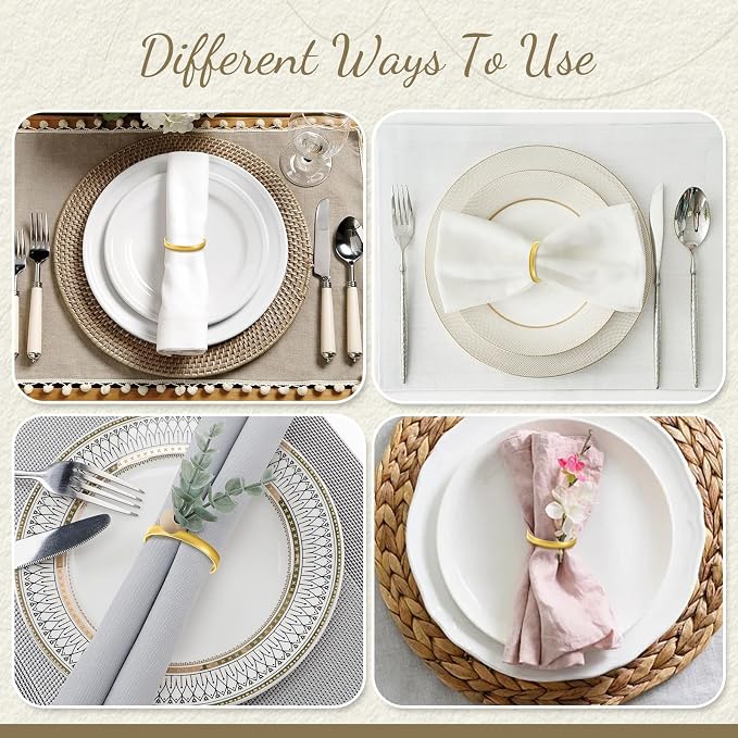 Gold Napkin Rings Set of 12, Metal Holders - Image 8
