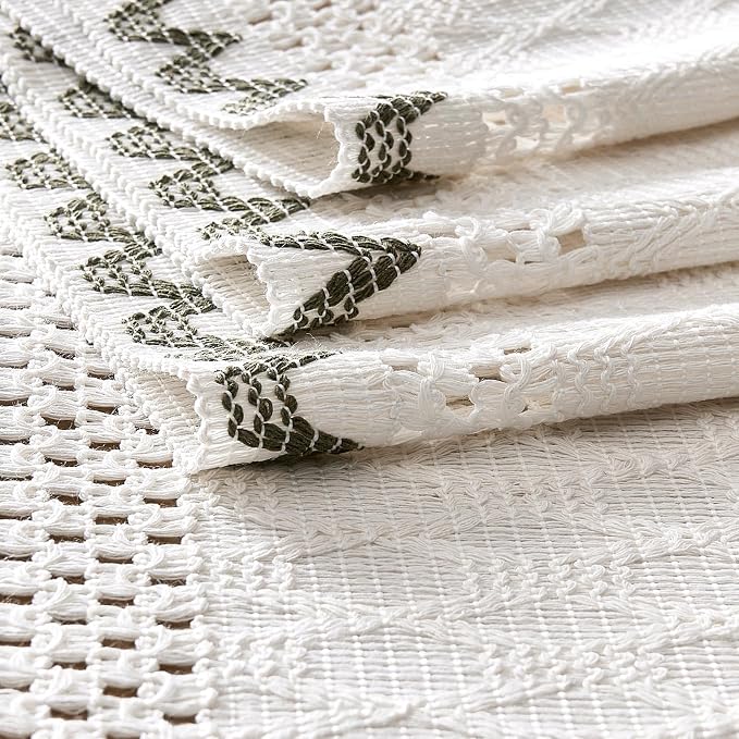 Macrame Side Trim Boho Woven Table Runner, Moss 12x36 Inch | Crochet Hollow - Image 7