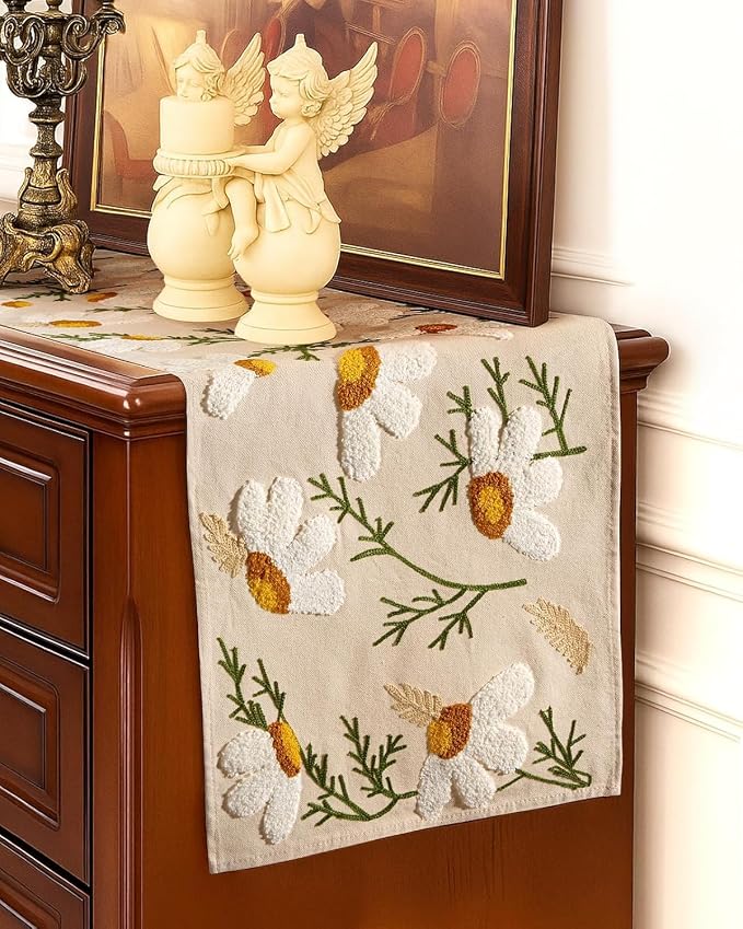 Canvas Embroidered Narrow 13"x 72" Table Runner, Rustic texture, Machine - Image 5