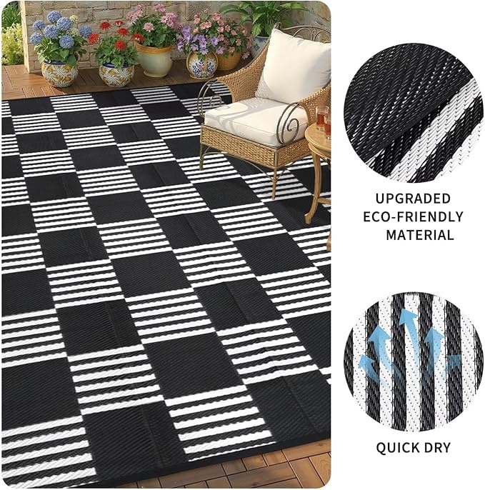 Garvee Waterproof Outdoor Rug 5x8, Checkered Foldable Plastic Straw Patio - Image 5
