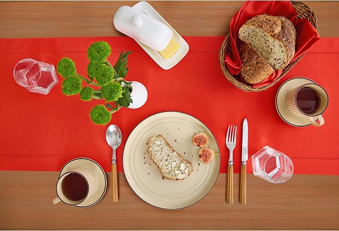 Solino Home Cotton Linen Dining Table Runner Poppy Red Woven, 14 x 48 in | - Image 4