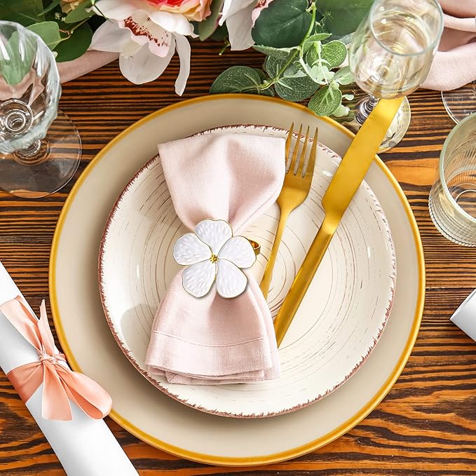 Patelai Set of 36 White Flower Napkin Rings Bulk Gold Napkin Ring Holders | - Image 2