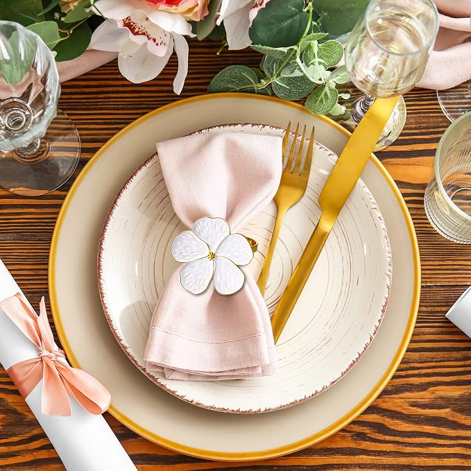 Patelai Set of 150 White Flower Napkin Rings Bulk Gold Napkin Ring Holders | - Image 2