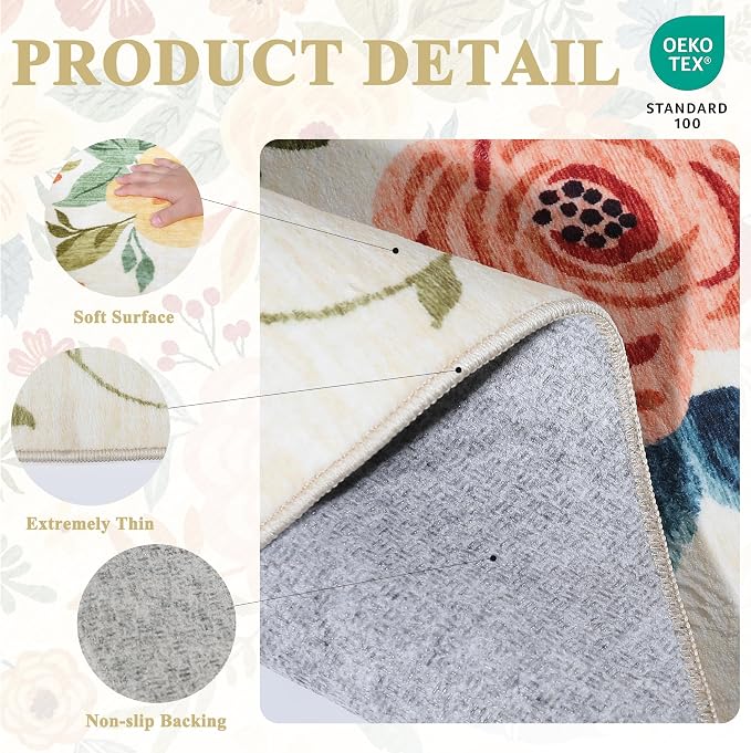 DUKINO 2x3 Rugs for Entryway, Floral Indoor Washable Door Mat, Non Slip Boho - Image 5