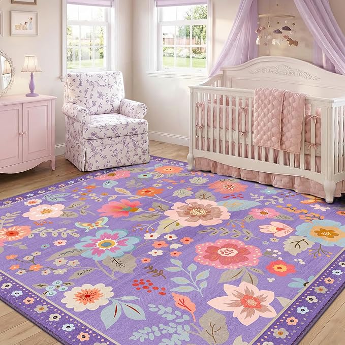 RELEANY Floral Square 6ft Area Rugs Washable Print Boho Cute Carpet Non Slip - Image 8