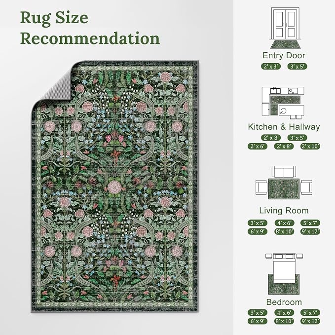 AMTOVO 6x9 Washable Area Rugs for Living Room, Non-Slip Large Soft Boho Floral - Image 8