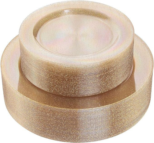 102 Pcs Gold Glitter Plastic Plates, BPA Free, 51 Dinner & 51 Dessert Plates by I00000