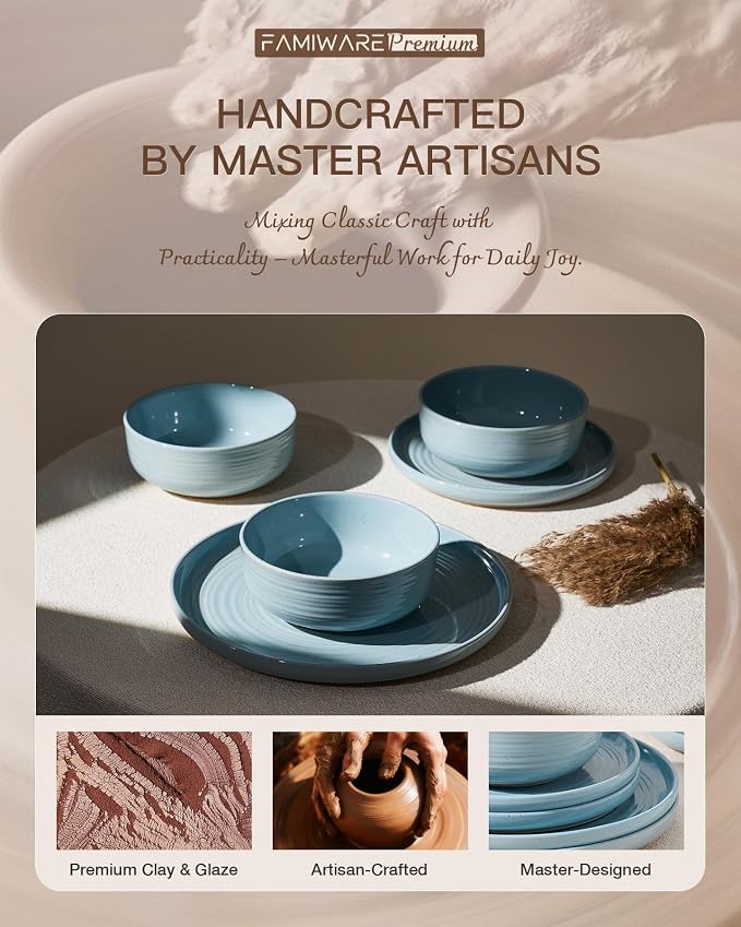 Dinnerware Sets for 6, Ceramic Plates and Bowls, Ice Blue | 18-Piece Ceramic - Image 5