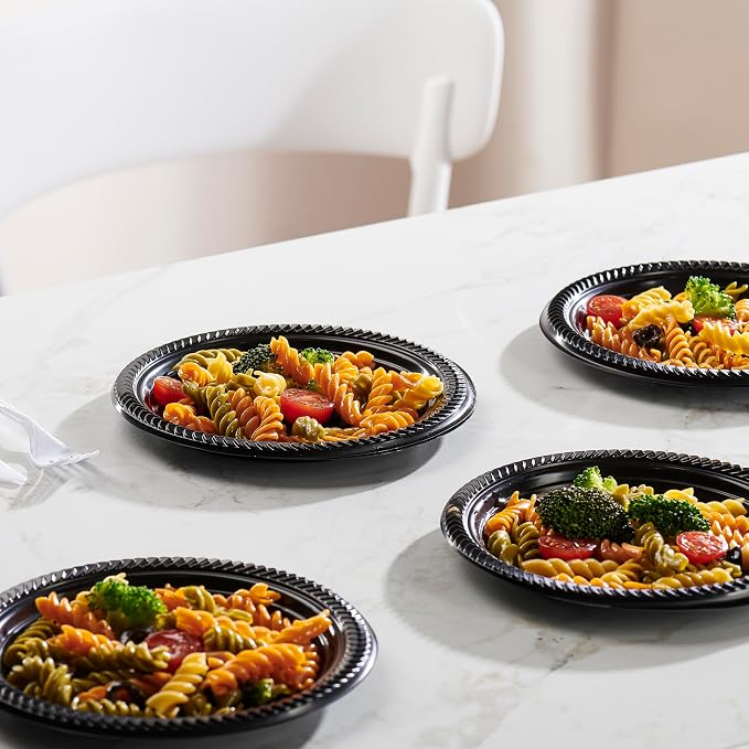 PLASTICPRO 400 PCS Black Plastic Plates Light Weight 7 Inch Plastic Dinner - Image 3