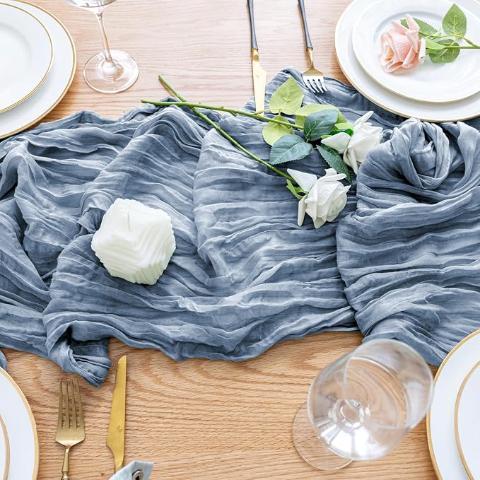 Cheesecloth Table Runner Dusty Blue 10FT Boho Gauze, 3 Pack | 120 Inch Cheese - Image 5