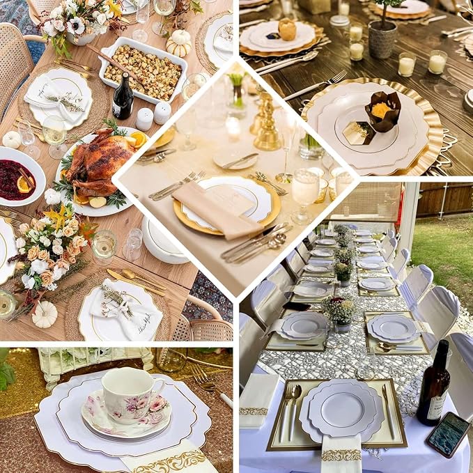 Cinnamon Rose Hard Plastic Dessert Plates, 50 Pack 8" Disposable Round Baroque - Image 5