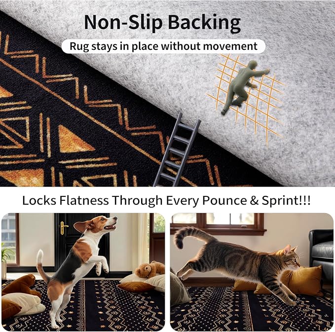 SERISSA 3x5 Area Rugs for Living Room, Washable Non-Slip Black and Gold Small - Image 6