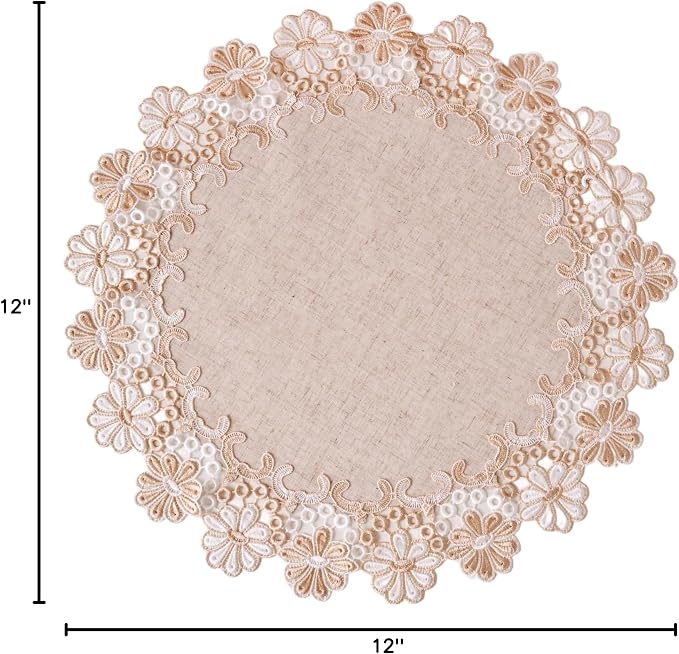 European Antique Jacquard Lace Table Doilies, Small Farmhouse Linen Embroidered - Image 9