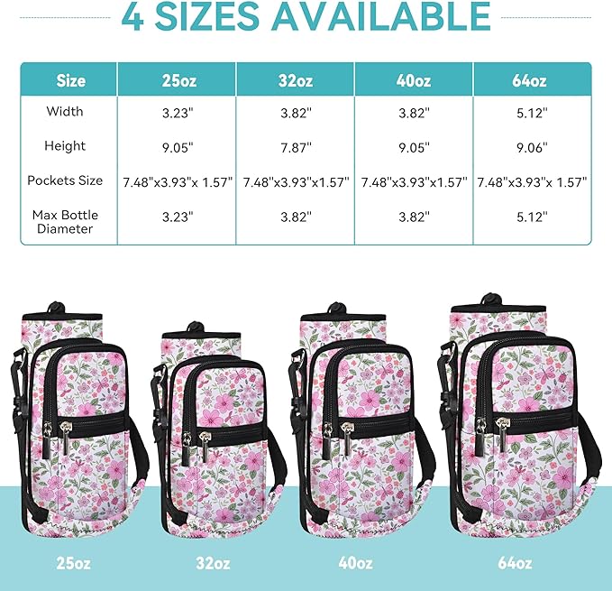 icolor Water Bottle Carrier Bag with Strap 25/32/40 oz Crossbody Bottle Holder with Phone Pocket Sling Sleeve Insulated Neoprene Water Bottle Pouch for Walking Travelling