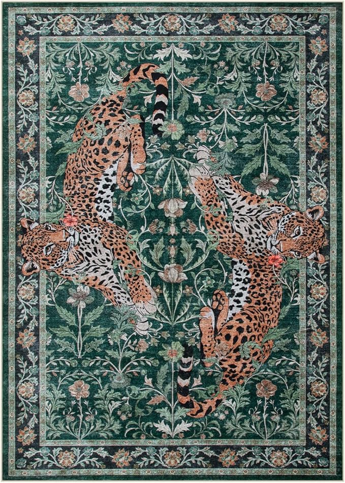 Moynesa Leopard 5x7 Area Rug, Boho Washable Living Room Rug, Non Slip Rugs - Image 2