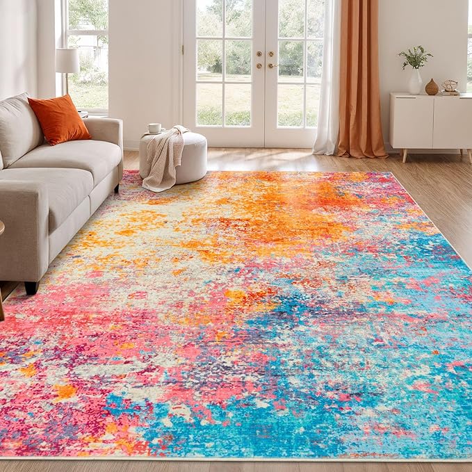 Rugflix 8x10 Area Rugs for Living Room, Washable Colorful Rainbow Rug by RugflixAreaRugs