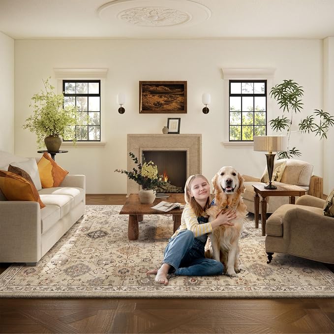 Machine Washable Rug for Living Room: 6x9 Area Rugs Boho Vintage Rug Stain - Image 6