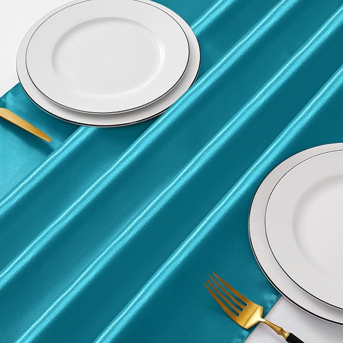 Manyshofu Teal Blue Satin Table Runner 12x72 - Image 7