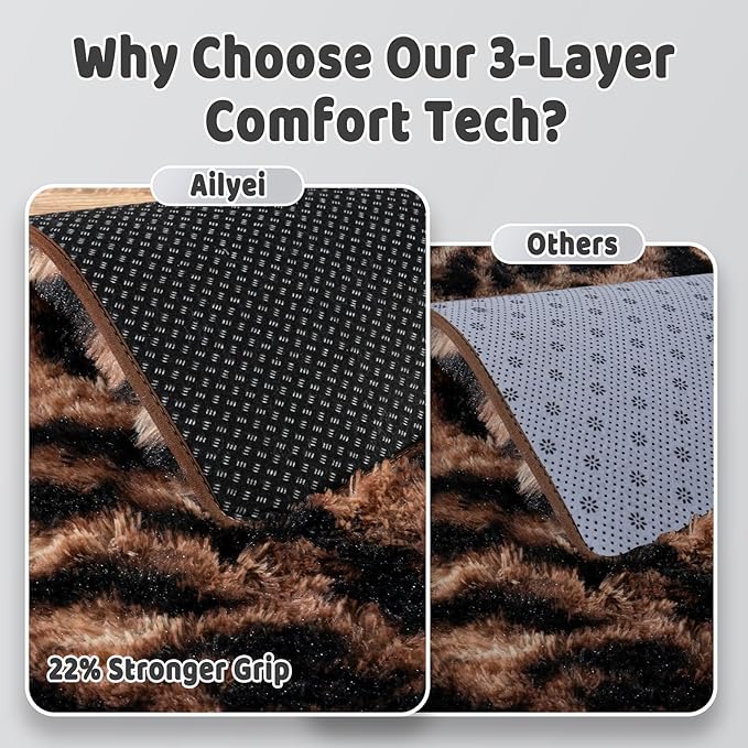 Shag Rugs for Living Room 5x7, Ultra Soft Tie-Dyed Brown Leopard Big Fuzzy Rugs - Image 7
