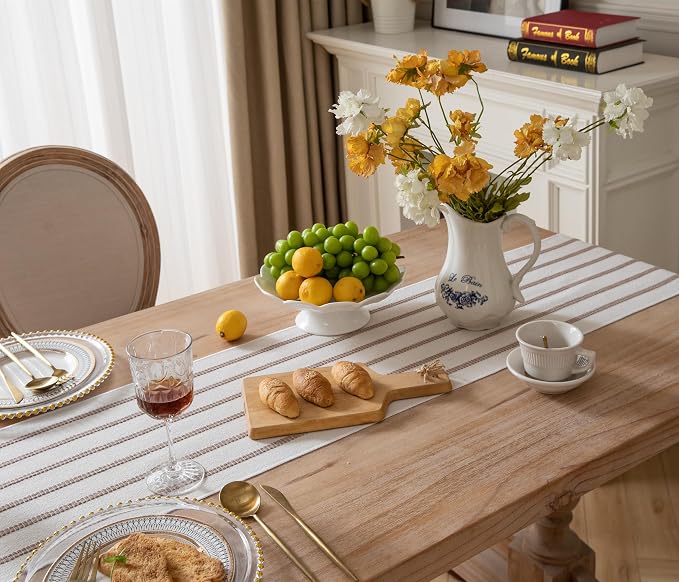 Caflife Boho Table Runner 72 Inchs Long Taupe and Beige, Cotton and Linen Woven - Image 4