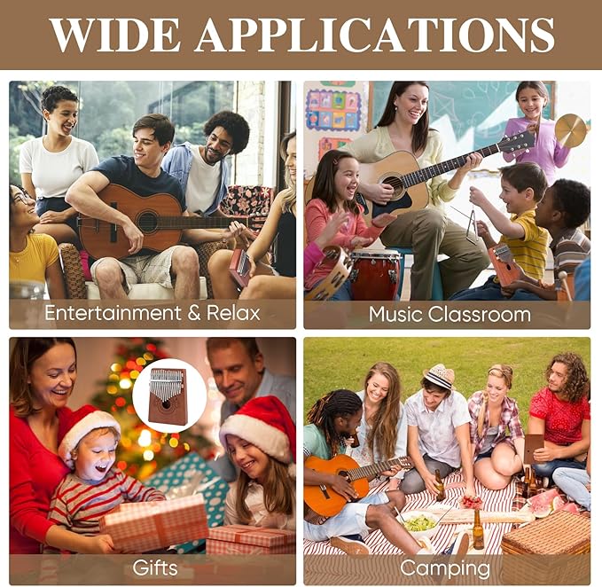 Kalimba Thumb Piano 17 Keys Instrument: Portable Mbira Finger Pianos Musical Gifts for Kids Adults Beginners - Mahogany Wood Handheld Piano with Tune Hammer, Music Book