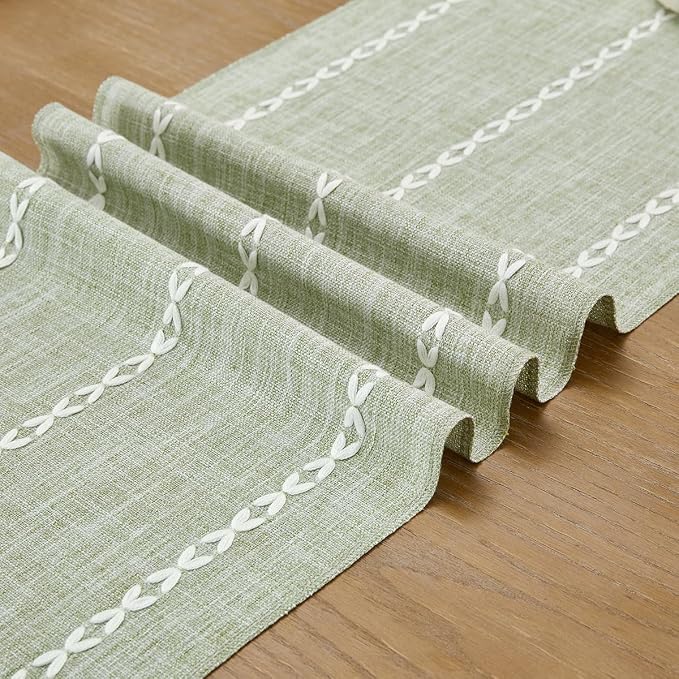Wracra Rustic Linen Table Runner, Sage Green Table Runners 36 inches Long | - Image 2