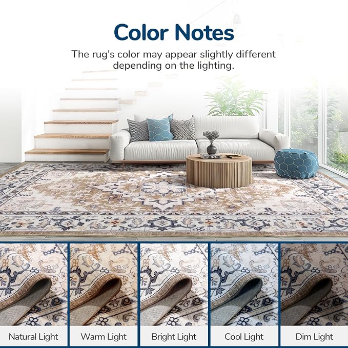 Lessymo Runner Rug for Hallway, Machine Washable Area Rugs Boho Faux Wool Low - Image 9