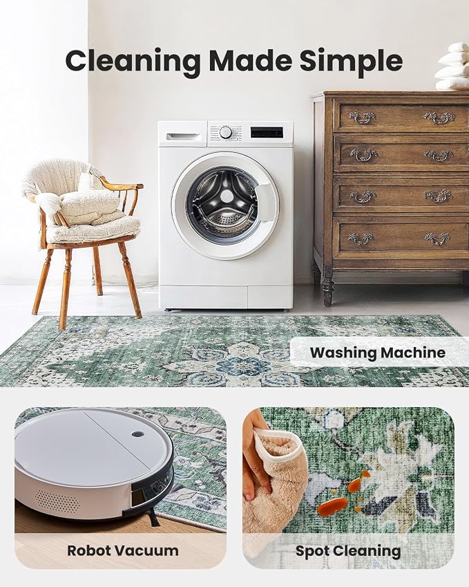 AMADA HOMEFURNISHING 2'6"x10' Washable Area Rug, Low-Profile Entryway Rug - Image 5