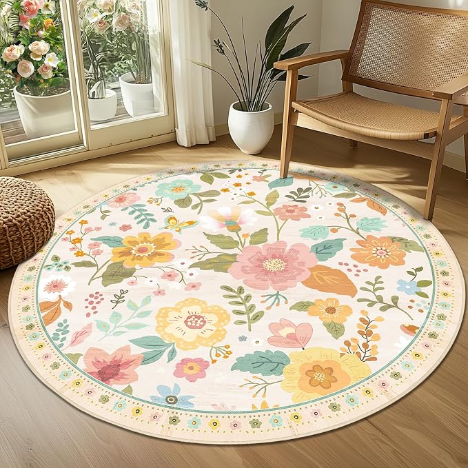 RELEANY Floral 6ft Area Rugs Washable Print Boho Cute Carpet Non Slip Flower - Image 8