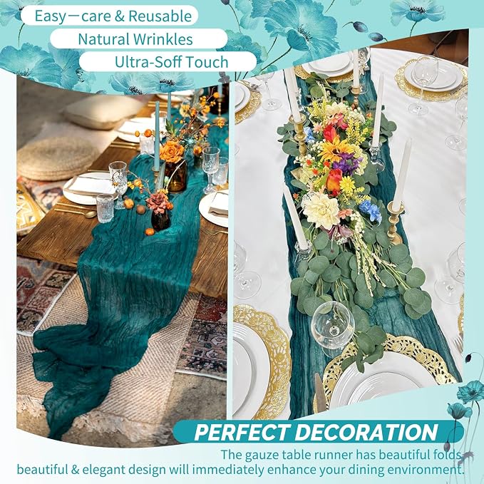 Showgeous 4 Pack Teal Cheesecloth Table Runner, 17 x 108 Inches | Boho - Image 6