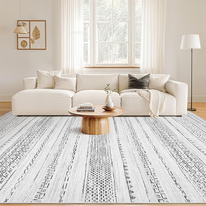 Nakagishi 7x9 Area Rug Living Room: Washable Boho Large Neutral Modern Soft - Image 4