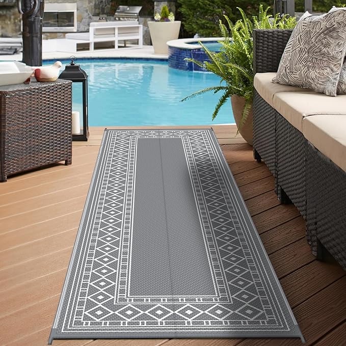 GENIMO Outdoor Rug Waterproof for Patio, 2.5'x8' Foldable Reversible Plastic - Image 3