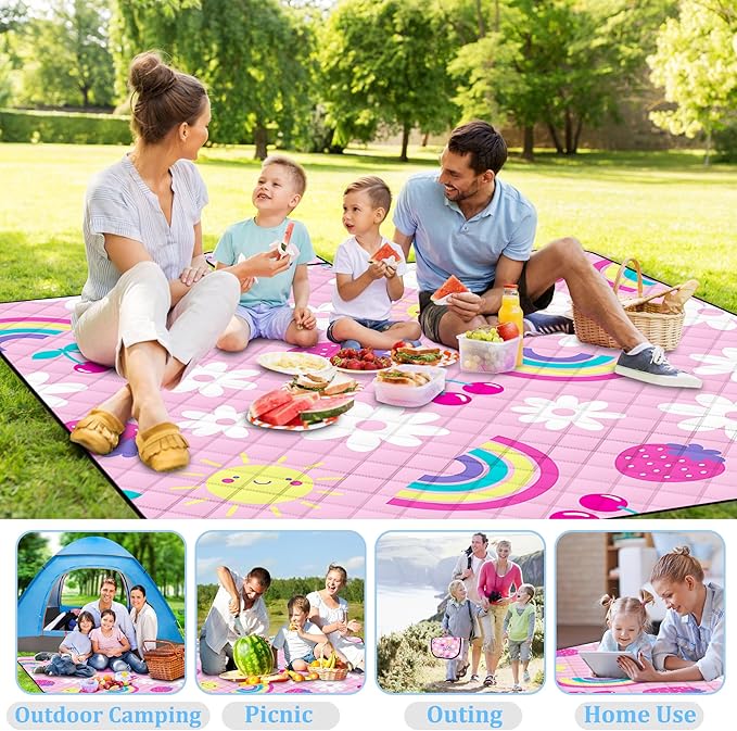 Extra Large Picnic Blanket Waterproof,80"x 80"Foldable Machine Washable Beach Blankets,Outdoor Blanket for 6-8 Adults, Picnic Mat Suitable for Indoor Crawling,Park Beach,Camping,Hiking, Travel(Pink)