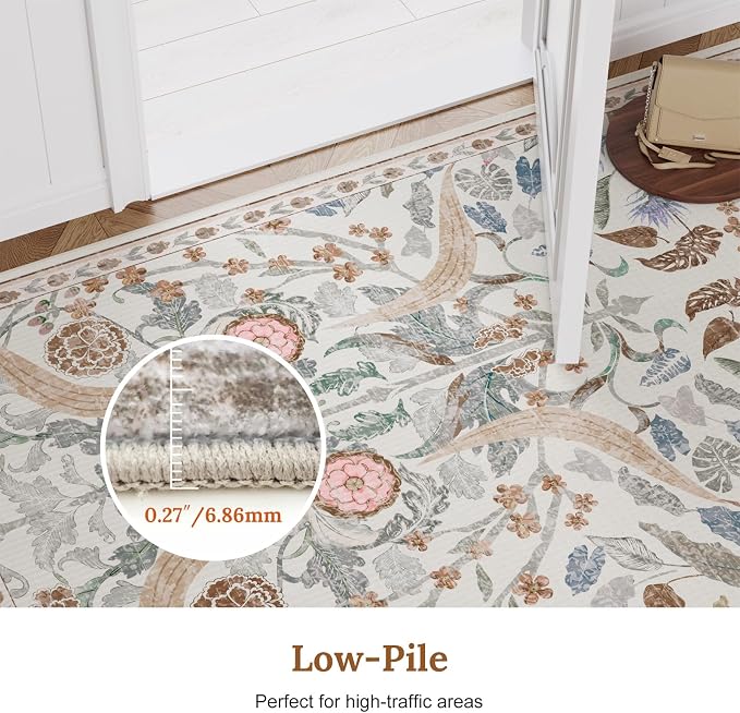 AMTOVO 5x7 Washable Area Rugs for Living Room, Vintage Boho Floral Distressed - Image 8