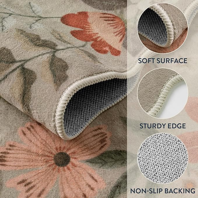 Lahome Floral Entryway Rug, 2x4 Washable Fall Kitchen Rug Ultra-Thin, Soft - Image 7