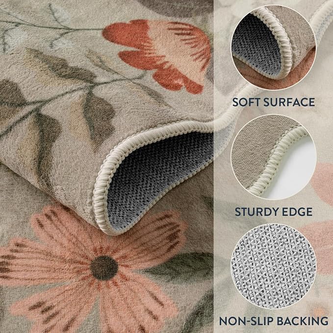 Lahome Floral Washable Kitchen Rug, Ultra-Thin Fall Door Mat, Indoor Entrance - Image 6