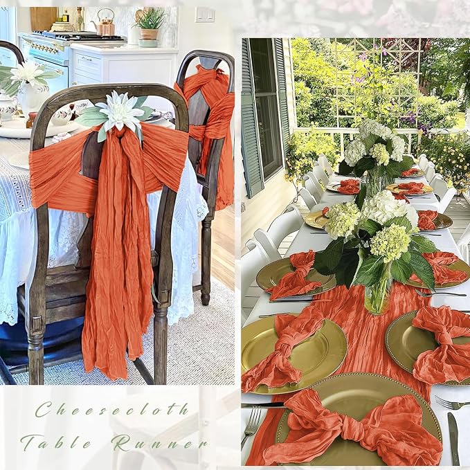 12 Pack Orange Cheesecloth Table Runner 17 x 108 Inch Gauze TableRunner Fabric - Image 3