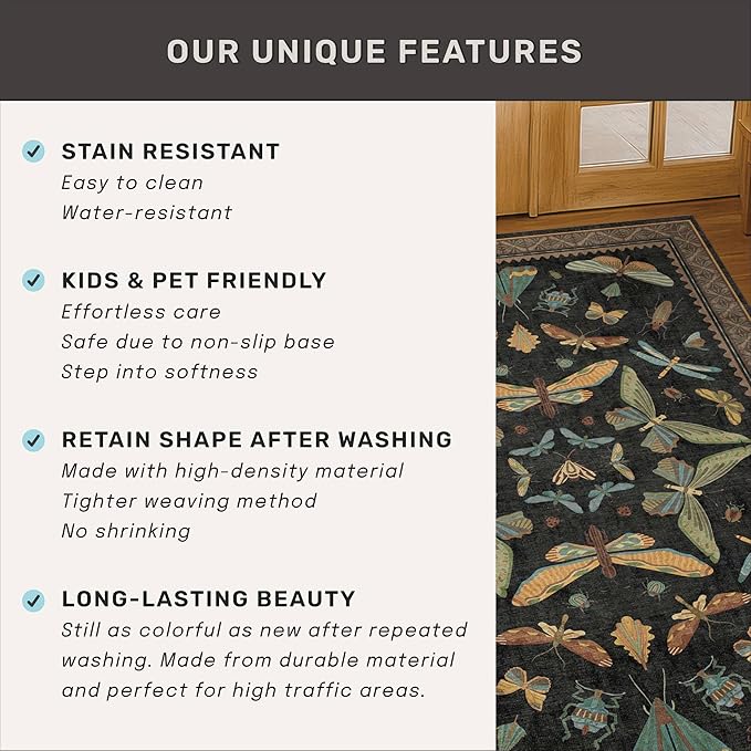 2x7 Black Non Slip Entryway Runner Rug, Boho Washable Runner - Image 7