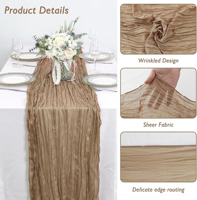 1 Pack Nude Cheesecloth Table Runner 120 Inch Boho Wedding Decor | Cheesecloth - Image 3