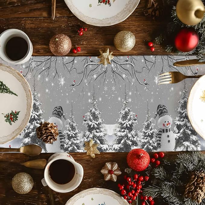 Christmas Snowman Table Runners 120 Inches Long, Cotton Linen Fabric Snowflake - Image 6