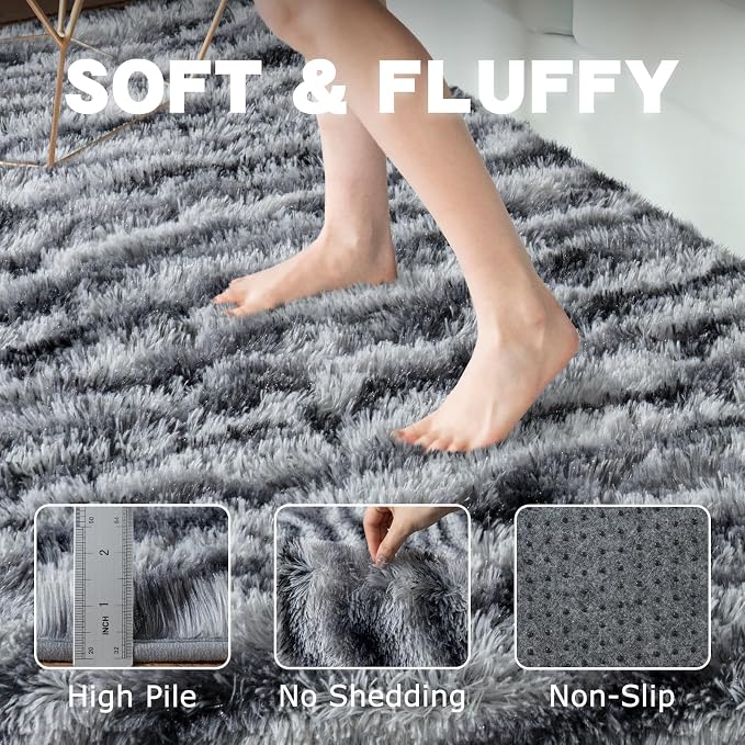 8x10 Large Area Rugs for Living Room, Soft Black White Zebra Big Shag Rug for - Image 5