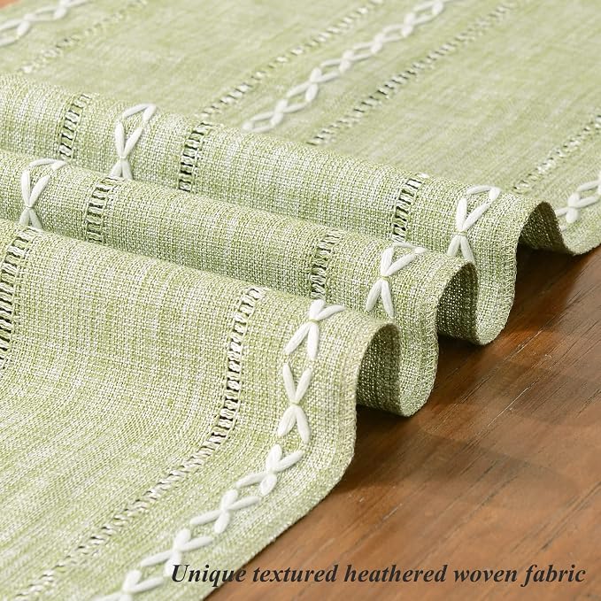 Wracra Rustic Linen Table Runner, Sage Green Table Runners 72 inches Long | - Image 3