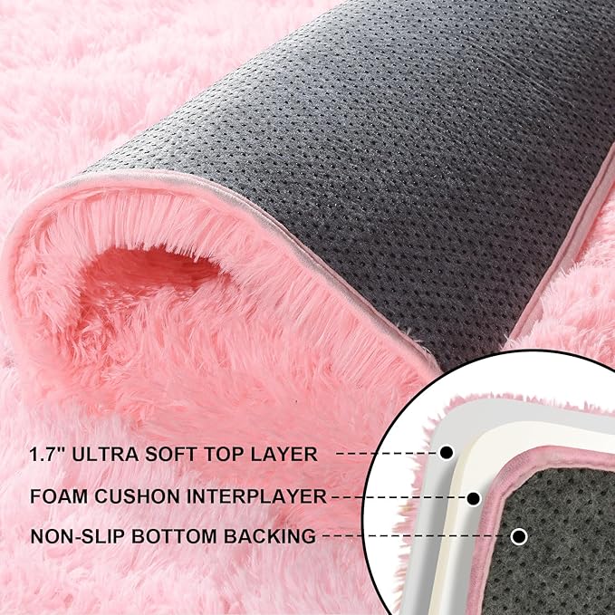 8x10 Area Rugs for Living Room, Large Fluffy Pink Rugs for Bedroom, Fuzzy Shag - Image 4