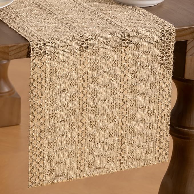 MLMW Boho Table Runner 48 inches Small Coffee Table Runner Rustic Burlap - Image 2