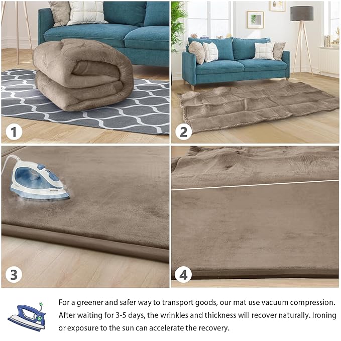 Baby Play Mat for Floor Tummy Time Mat Nursery Muscle Area Playroom Rug Tatami 79"x118" Memory Foam 1.3" Thick Crawling For Babies,Toddlers, Infants, Kids,Floor(Brown)