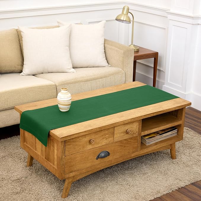 Solino Home 100% Pure Linen Table Runner Pine Green Woven, Fete 14 x 60 in | by SolinoHome