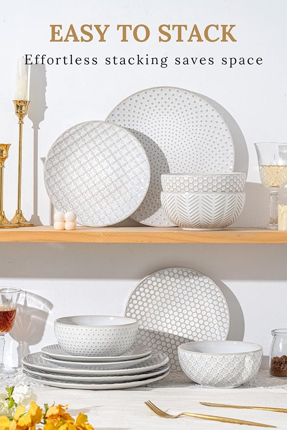 FOBENTA 32-Piece Luxury Dinnerware Set, Complete Plates and Bowls Set - Image 5